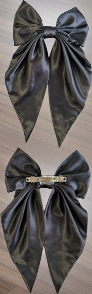 Hair Clip Ribbon Black Satin Silk