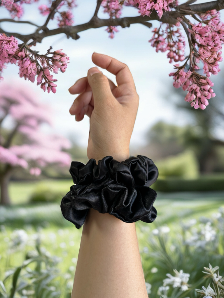 Scrunchies Spirit Black Satin Silk