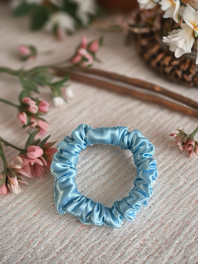Scrunchies Light Blue Satin Silk