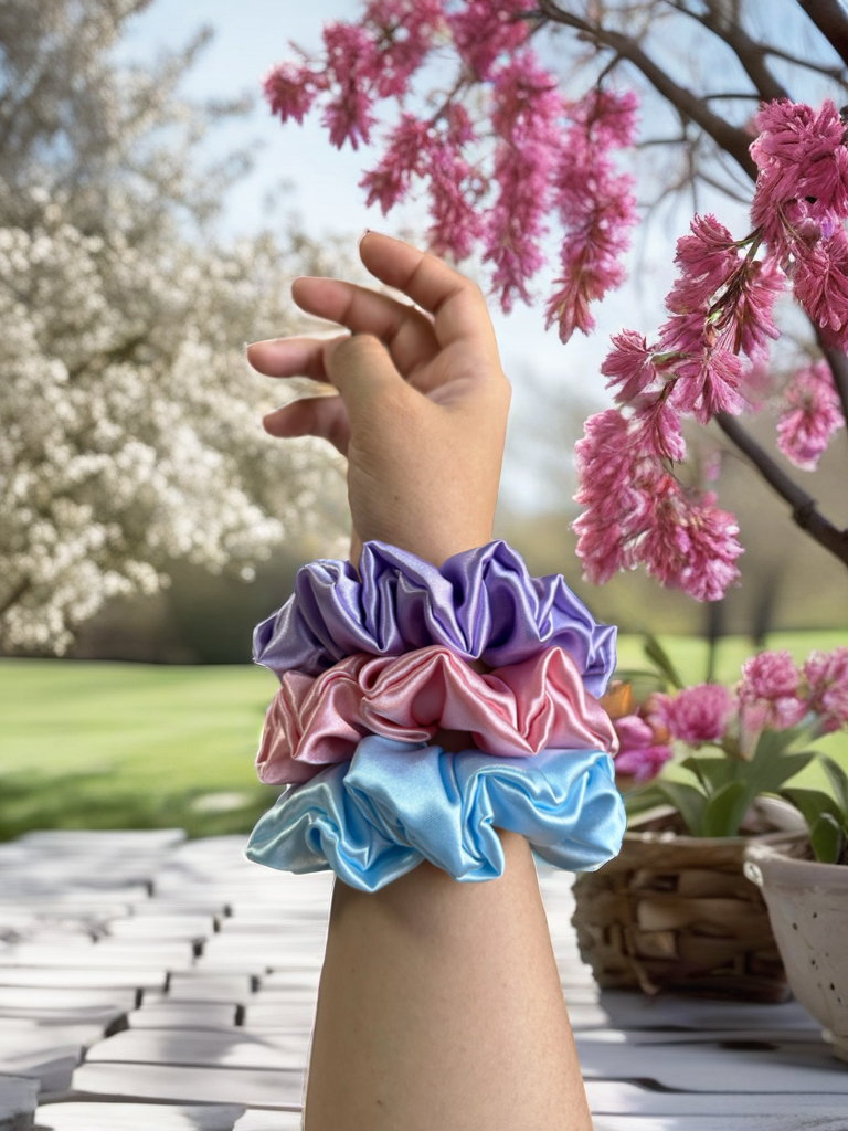 Scrunchies Light Blue Satin Silk