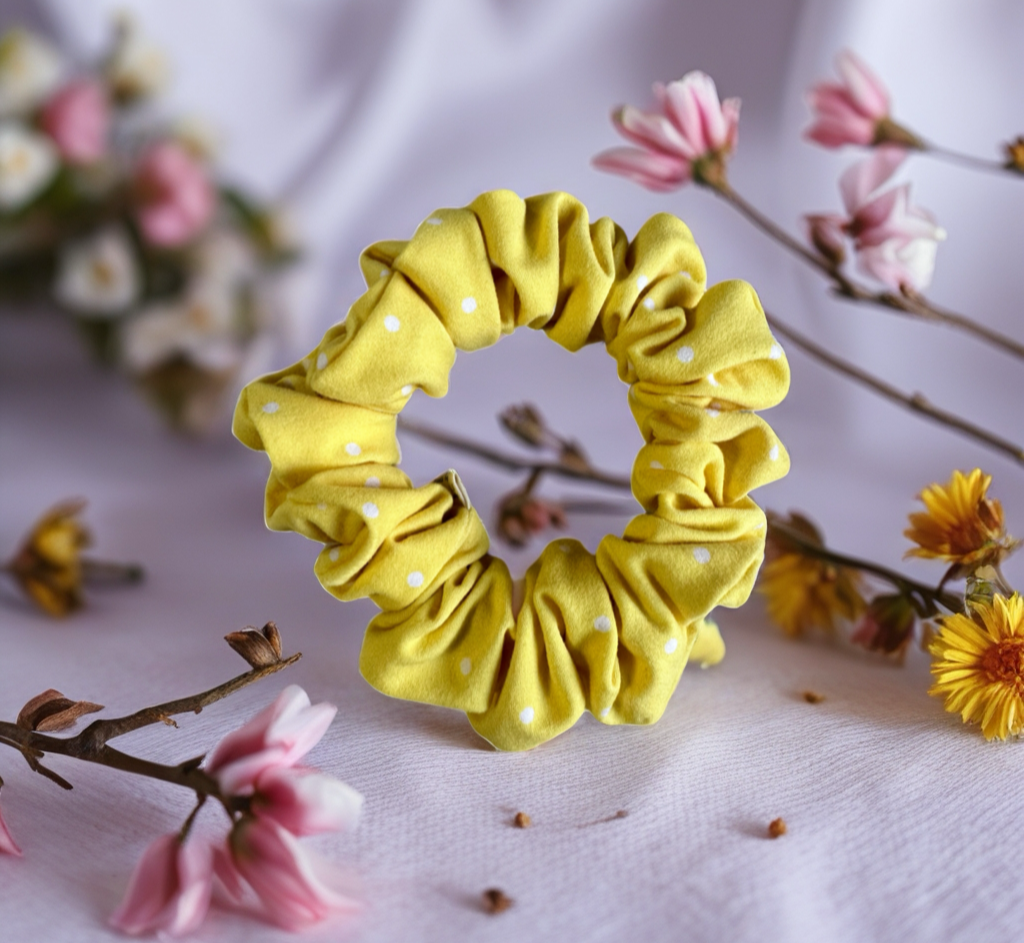 Scrunchies Yellow/White Polka Dots